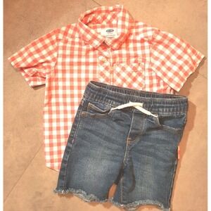 Old Navy Boys Plaid Button Down Shirt And Jean Shorts Size 2T